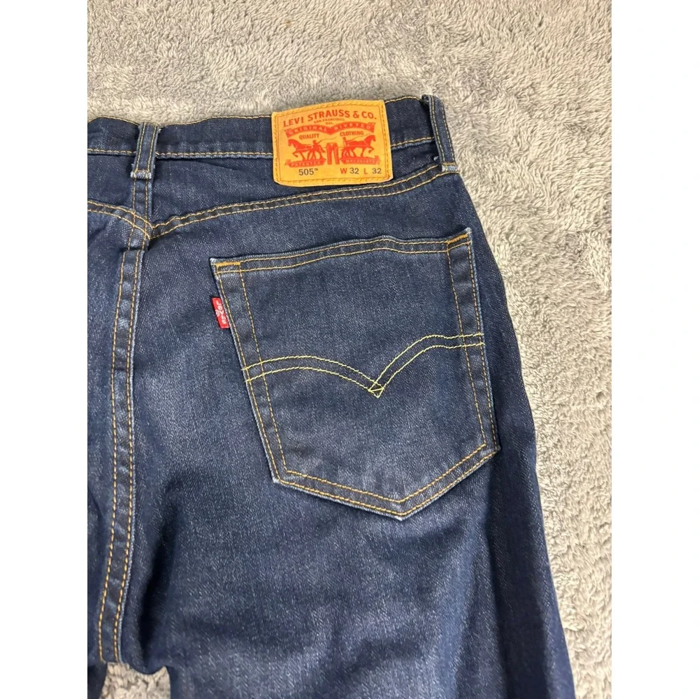 Levis 505 Regular Fit Straight Leg Jeans Dark Wash Indigo Blue Mens 32x32